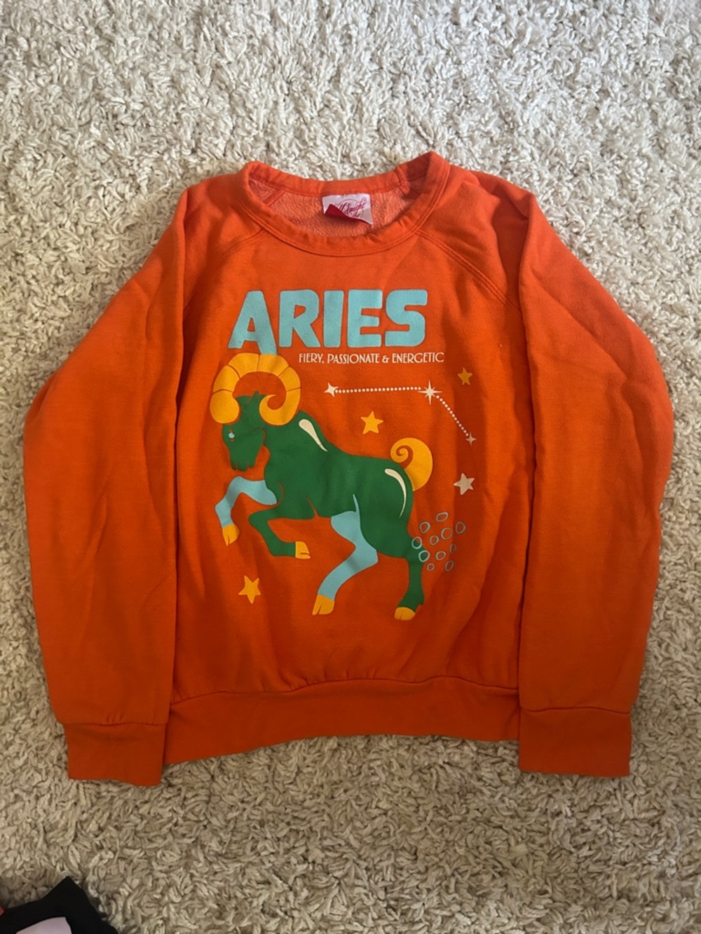 Midnight Rider (Anthropologie) Orange Sweatshirt with Light Blue Graphic